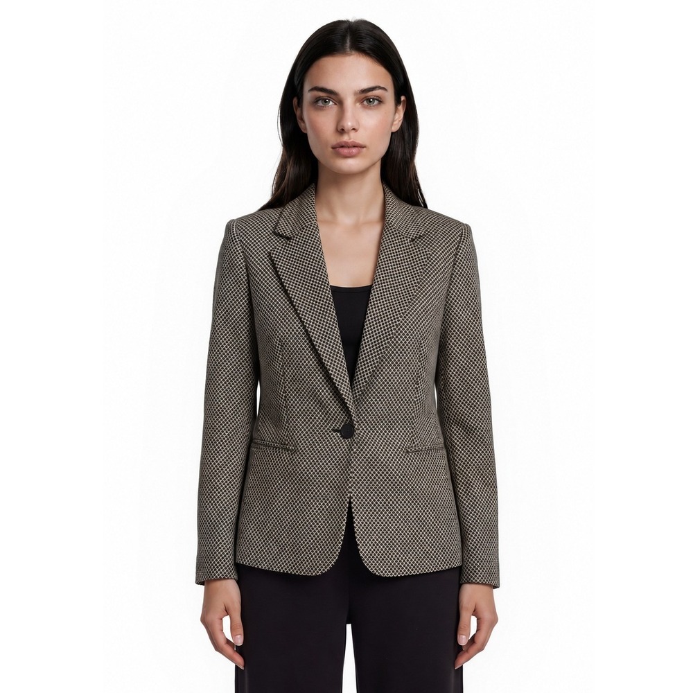 Jones Wear Classic Blazer Women's Size 8 Black Cream Geometric Single Button